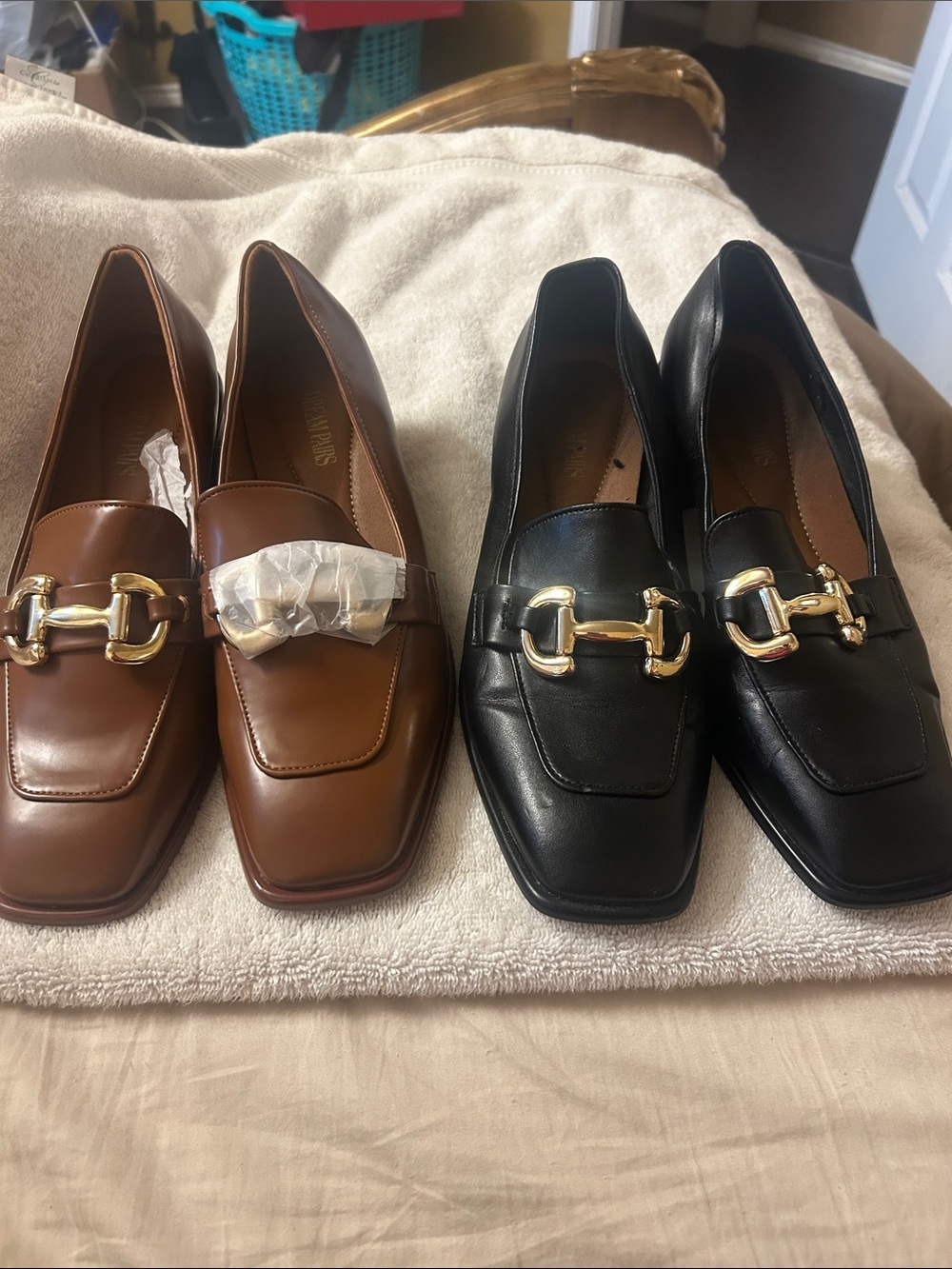 Two pair of shoes for one price black ones worn once, Brown pear New # in box